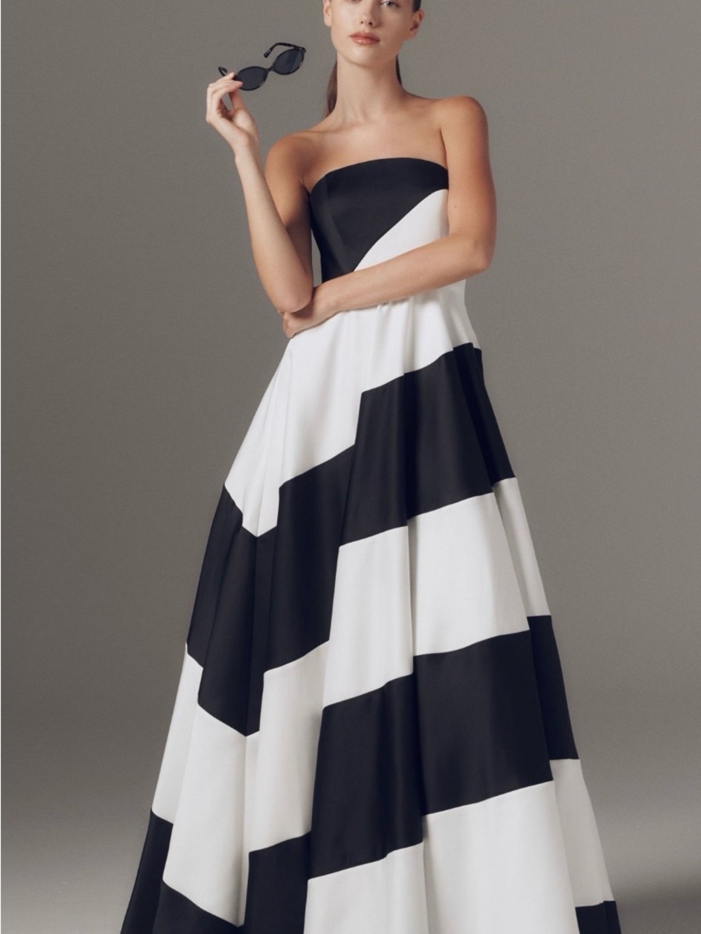 Mac Duggal Black & White Strapless Color-Block Gown